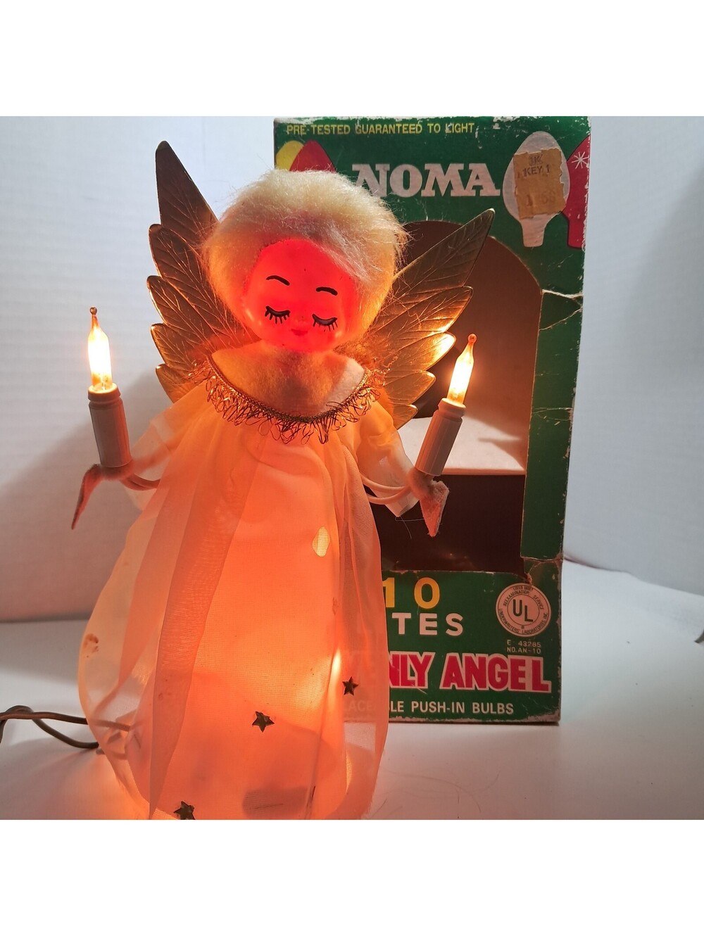 Vintage Noma Heavenly Angel Christmas Tree Topper Lights Japan In Box WORKS READ